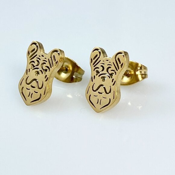 Tiny French Boxer Stud Earrings Stainless Steel - Picture 1 of 8